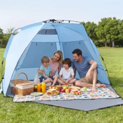 Pop Up Strandzelt für 3-4 Personen Strandmuschel mit Tragetasche Heringe & 3 Sandtaschen