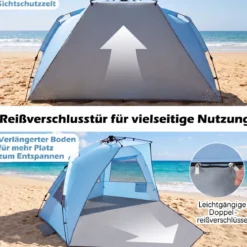 Pop Up Strandzelt für 3-4 Personen Strandmuschel mit Tragetasche Heringe & 3 Sandtaschen