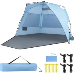 Pop Up Strandzelt für 3-4 Personen Strandmuschel mit Tragetasche Heringe & 3 Sandtaschen