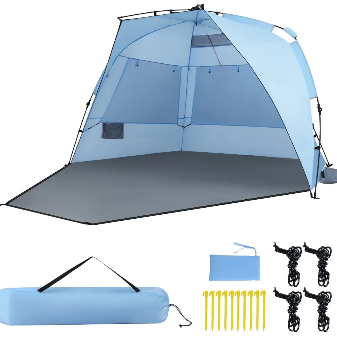 Pop Up Strandzelt für 3-4 Personen Strandmuschel mit Tragetasche Heringe & 3 Sandtaschen