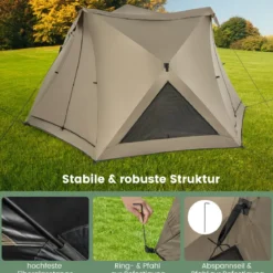Pop Up Zelt für 4-6 Personen Campingzelt mit Überdachung wasserdicht Familienzelt 285 x 250 x 147 cm Olivgrün
