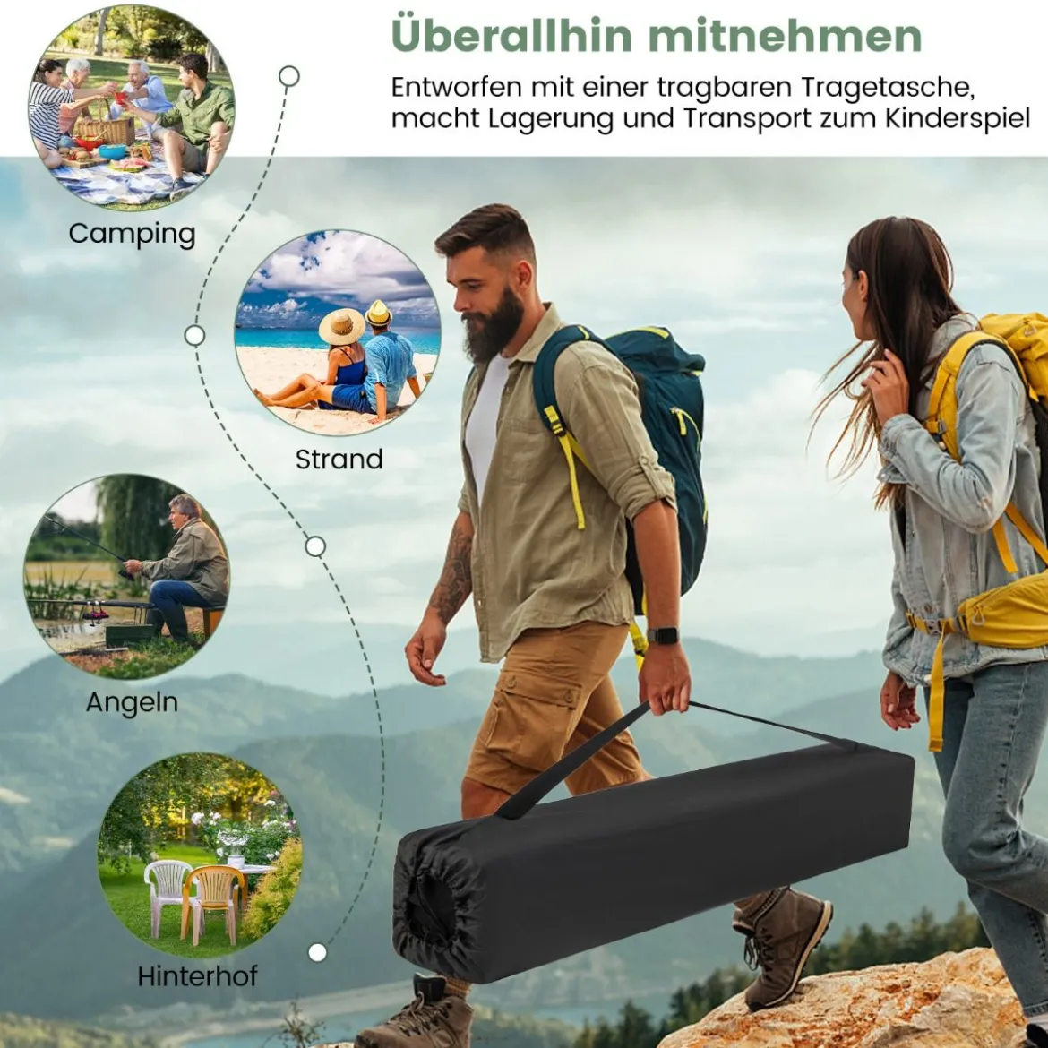 Pop Up Zelt für 4-6 Personen Campingzelt mit Überdachung wasserdicht Familienzelt 285 x 250 x 147 cm Olivgrün