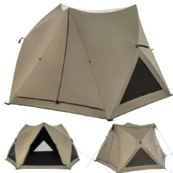 Pop Up Zelt für 4-6 Personen Campingzelt mit Überdachung wasserdicht Familienzelt 285 x 250 x 147 cm Olivgrün