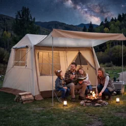 Pop-Up Zelt für 4 Personen Faltbares Campingzelt mit 4 Mesh‑Fenstern und 2 Dachfenstern 275 x 245 x 188 cm