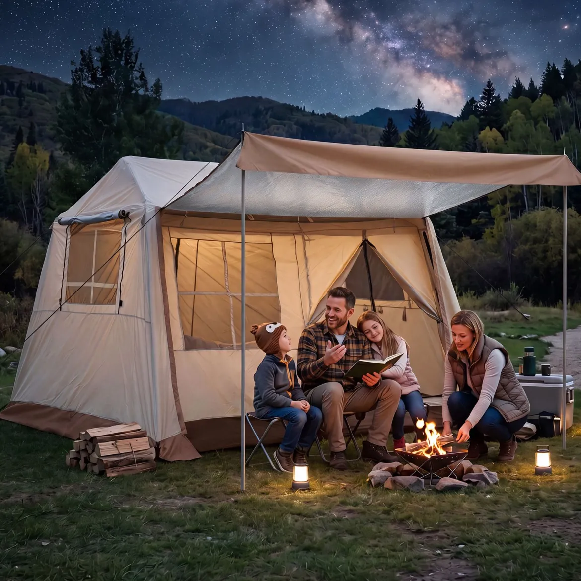 Pop-Up Zelt für 4 Personen Faltbares Campingzelt mit 4 Mesh‑Fenstern und 2 Dachfenstern 275 x 245 x 188 cm