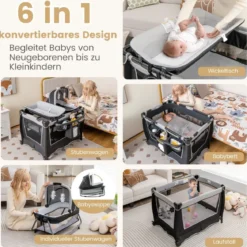 Portables Baby Reiselaufgestell 4-in-1 mit Kinderkörbchen 103 x 72,5 x 73,5 cm Grau