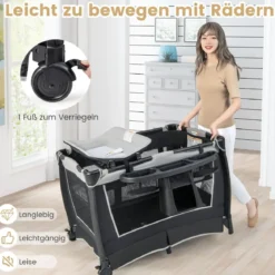 Portables Baby Reiselaufgestell 4-in-1 mit Kinderkörbchen 103 x 72,5 x 73,5 cm Grau
