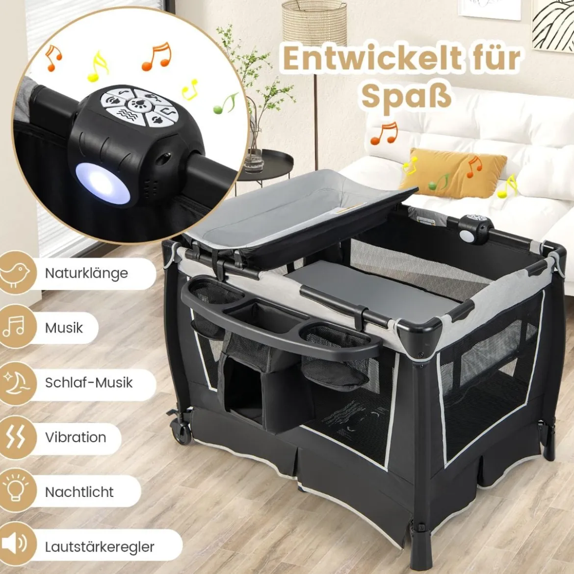 Portables Baby Reiselaufgestell 4-in-1 mit Kinderkörbchen 103 x 72,5 x 73,5 cm Grau