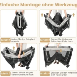 Portables Baby Reiselaufgestell 4-in-1 mit Kinderkörbchen 103 x 72,5 x 73,5 cm Grau