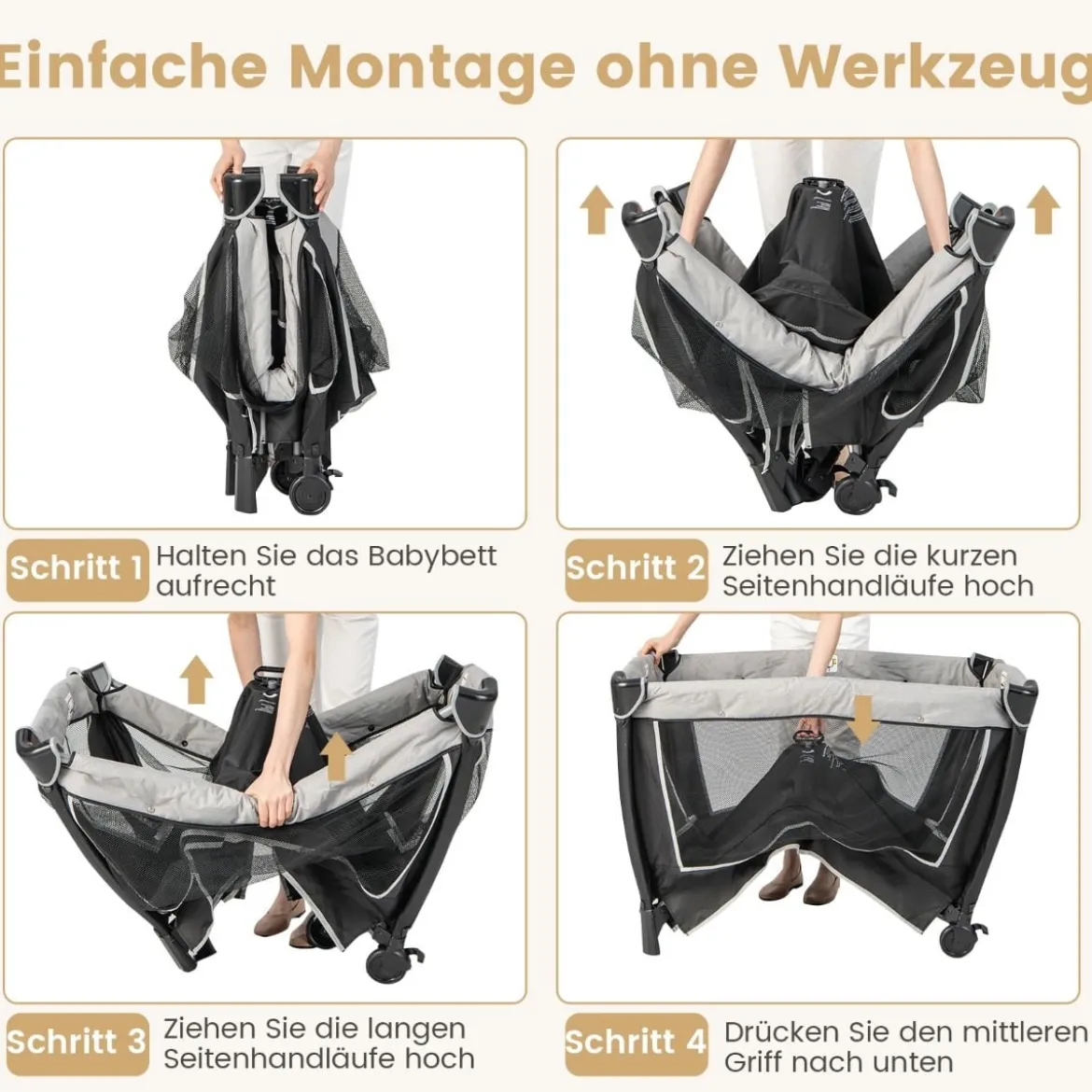 Portables Baby Reiselaufgestell 4-in-1 mit Kinderkörbchen 103 x 72,5 x 73,5 cm Grau