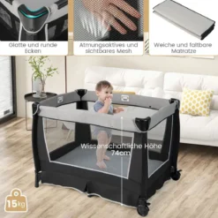 Portables Baby Reiselaufgestell 4-in-1 mit Kinderkörbchen 103 x 72,5 x 73,5 cm Grau