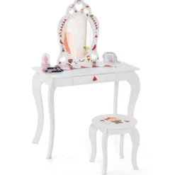 Prinzessin Schminktisch-Set 2-in-1 Kinder Schminktisch mit abnehmbarem Spiegel Weiß