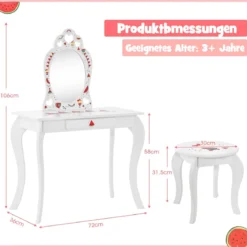 Prinzessin Schminktisch-Set 2-in-1 Kinder Schminktisch mit abnehmbarem Spiegel Weiß