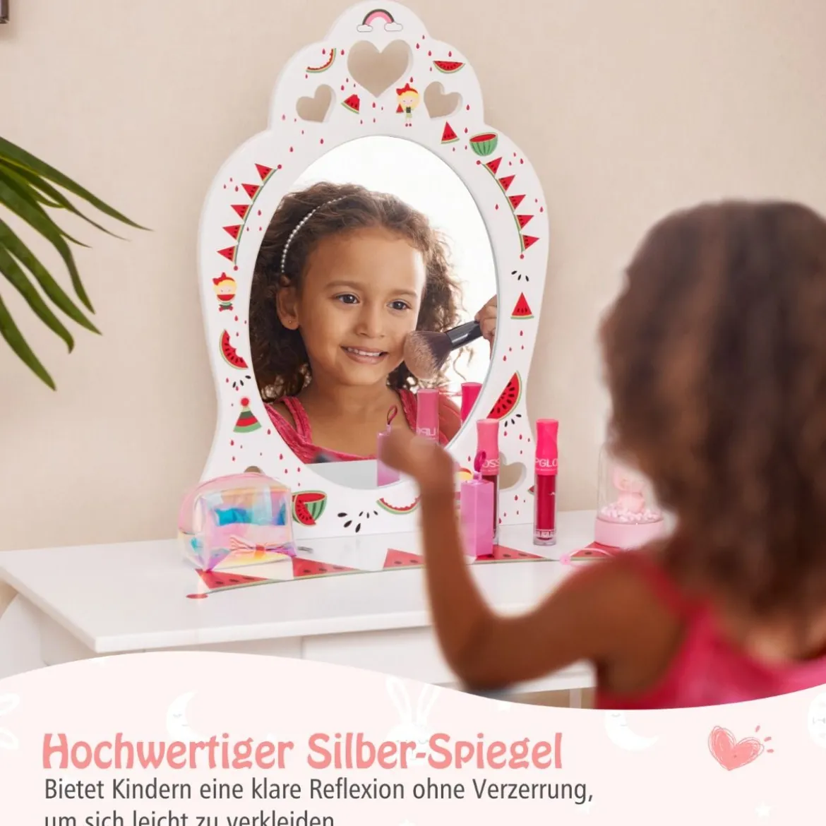 Prinzessin Schminktisch-Set 2-in-1 Kinder Schminktisch mit abnehmbarem Spiegel Weiß