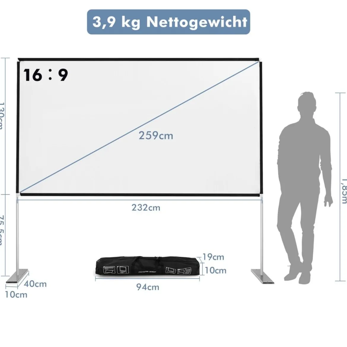 100" Projektionsleinwand mit Stand und Tasche Beamer Leinwand Projektion tragbar