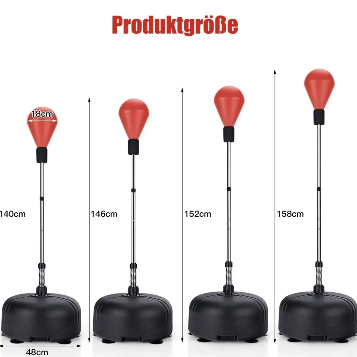 Punchingball 140-158 cm höhenverstellbar Boxsack Set freistehend Standboxball
