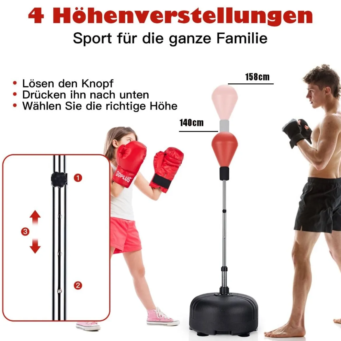 Punchingball 140-158 cm höhenverstellbar Boxsack Set freistehend Standboxball