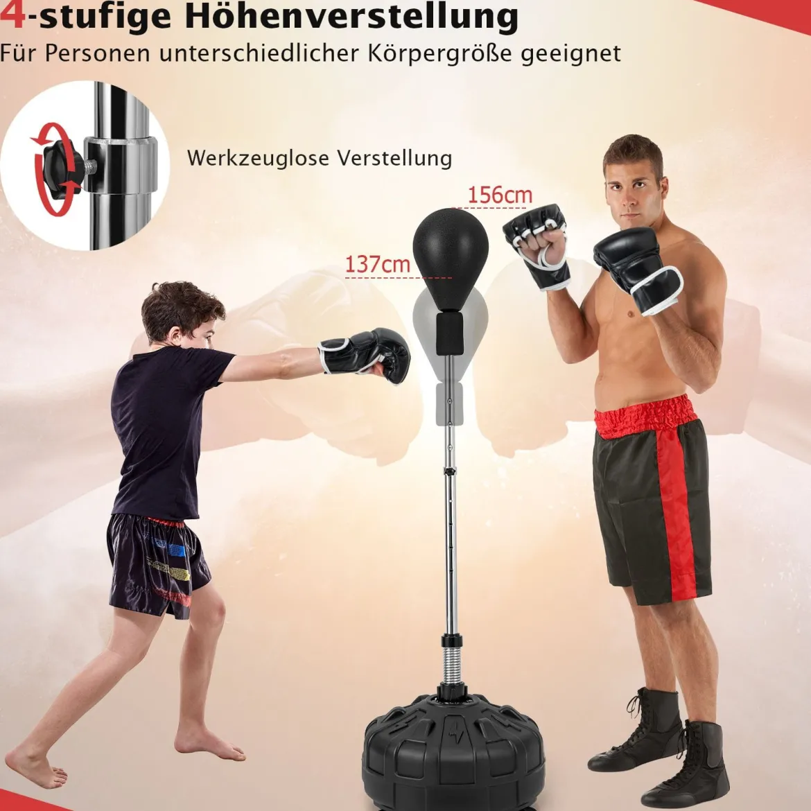 Punchingball mit Ständer 137–156 cm Höhenversetllbarer Boxstand Punching Ball mit Befüllbarem Ständer