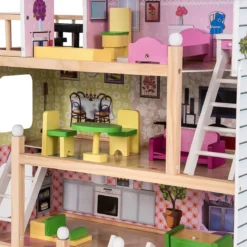 Puppenhaus 4 Etagen Puppenstube Barbie Haus mit Möbeln Holz 60,5 x 29.5 x 81 cm