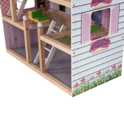 Puppenhaus 4 Etagen Puppenstube Barbie Haus mit Möbeln Holz 60,5 x 29.5 x 81 cm