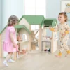 Puppenhaus mit Grünem Dach & 36 Zubehörteilen Spielset „Eckvilla“ aus Holz DIY Traumhaus