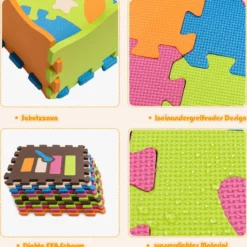 Puzzlematte 50 Stück mit Zaun Bodenspielmatte Kinderteppich für Baby 31,5 x 31,5 x 1 cm Bunt