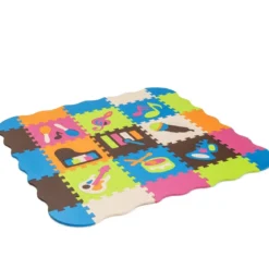 Puzzlematte 50 Stück mit Zaun Bodenspielmatte Kinderteppich für Baby 31,5 x 31,5 x 1 cm Bunt