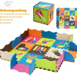 Puzzlematte 50 Stück mit Zaun Bodenspielmatte Kinderteppich für Baby 31,5 x 31,5 x 1 cm Bunt