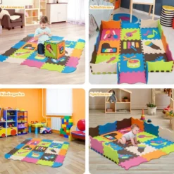 Puzzlematte 50 Stück mit Zaun Bodenspielmatte Kinderteppich für Baby 31,5 x 31,5 x 1 cm Bunt