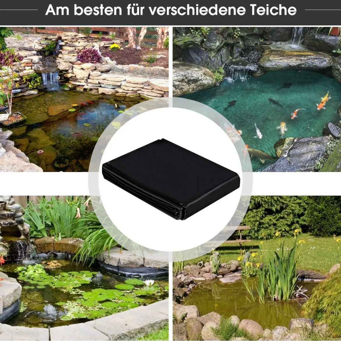 PVC Teichfolie Pflanzenfreundlich Teichfolie wasserfeste Sonnen reflektierende schützende Folie 3 x 4 m Schwarz