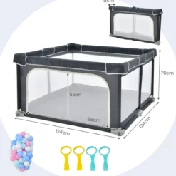 Quadratischer Baby-Laufstall 124 x 124 cm Großer Spielzaun Dunkelgrau