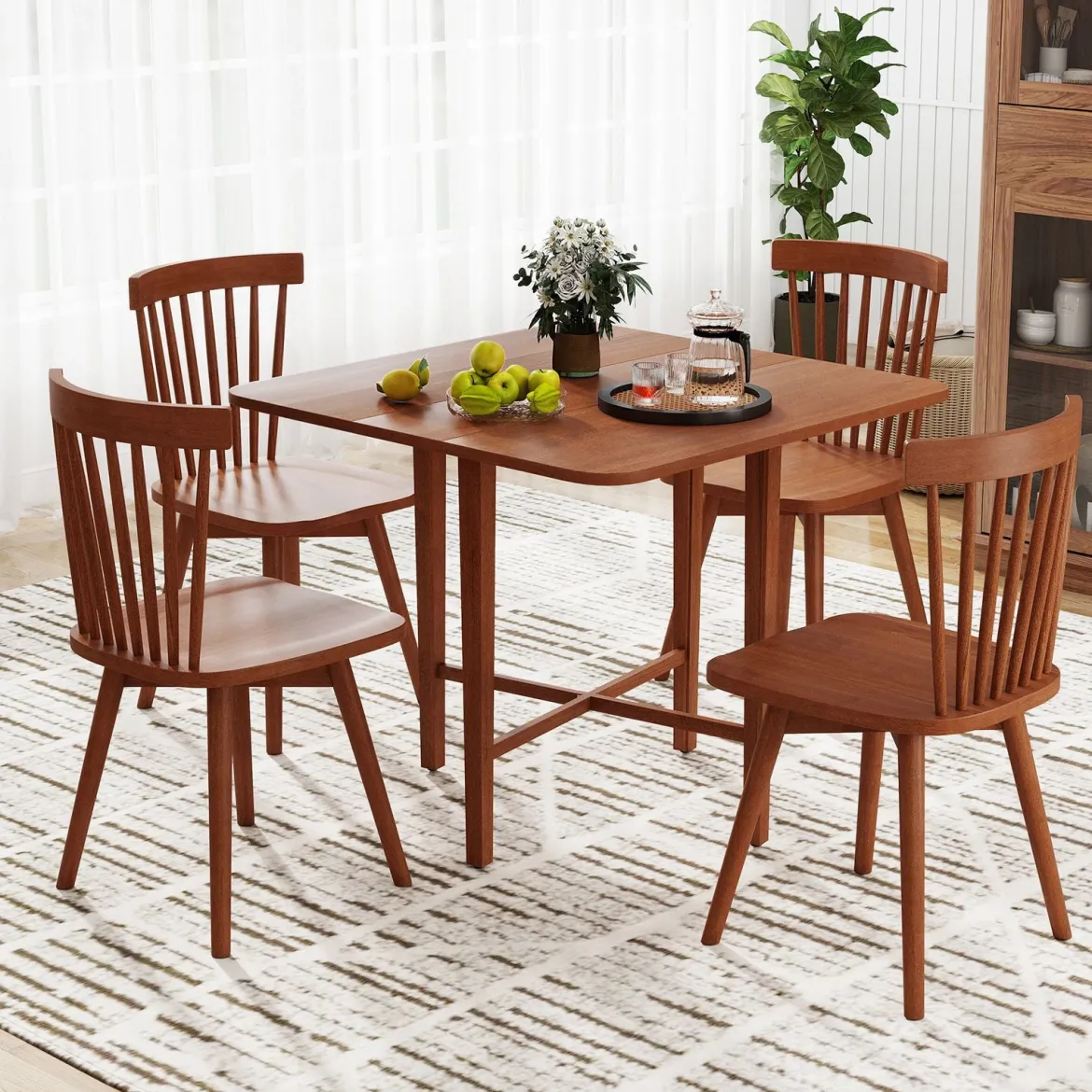 Quadratischer Holzesstisch für 2-4 Personen mit 2 Klappbaren Tischplatten Klappbarer Esstisch Braun