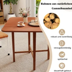 Quadratischer Holzesstisch für 2-4 Personen mit 2 Klappbaren Tischplatten Klappbarer Esstisch Braun
