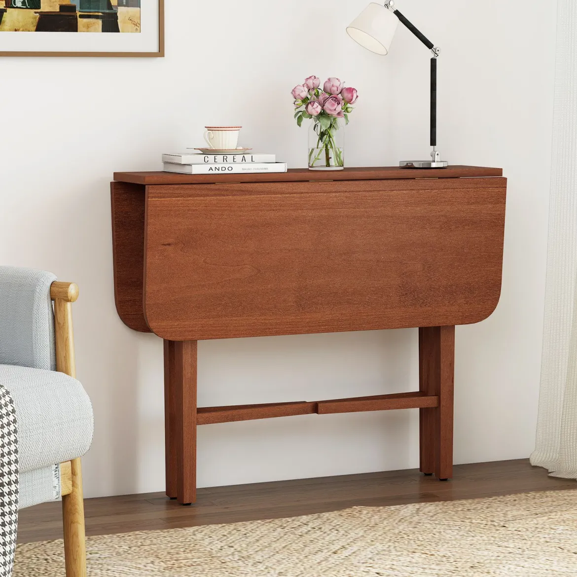 Quadratischer Holzesstisch für 2-4 Personen mit 2 Klappbaren Tischplatten Klappbarer Esstisch Braun