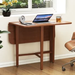 Quadratischer Holzesstisch für 2-4 Personen mit 2 Klappbaren Tischplatten Klappbarer Esstisch Braun