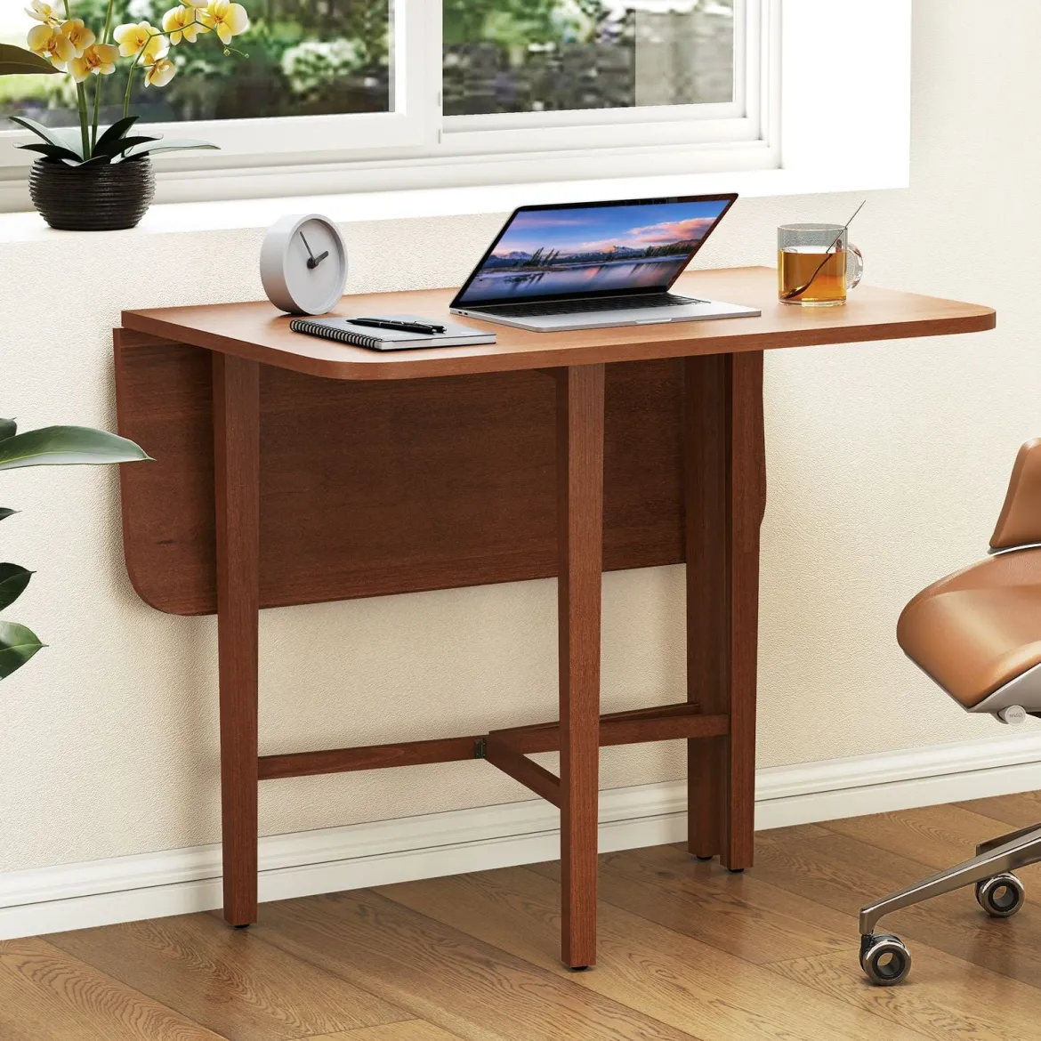 Quadratischer Holzesstisch für 2-4 Personen mit 2 Klappbaren Tischplatten Klappbarer Esstisch Braun