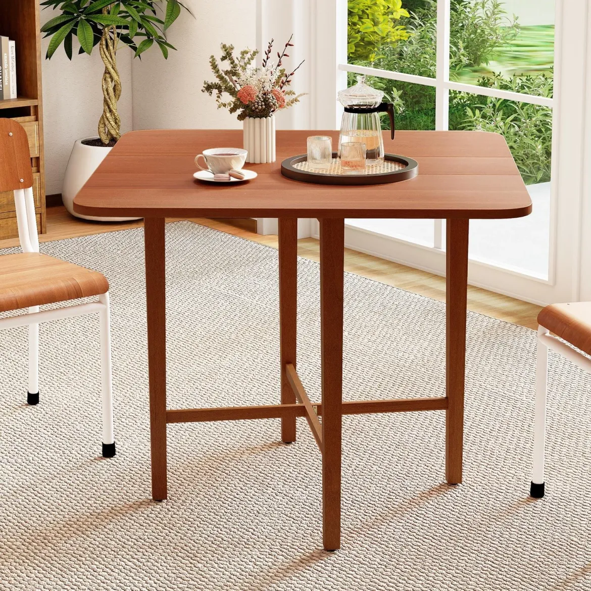 Quadratischer Holzesstisch für 2-4 Personen mit 2 Klappbaren Tischplatten Klappbarer Esstisch Braun