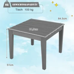quadratischer Kindertisch wetterfester strapazierfähiger Spieltisch Grau 64,5 cm x 64,5 cm