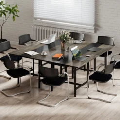 Quadratischer Konferenztisch mit Metallrahmen Besprechungstisch Seminartisch Grau