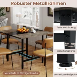 Quadratischer Konferenztisch mit Metallrahmen Besprechungstisch Seminartisch Grau