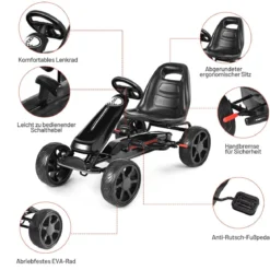 Racing Gokart Racing Pedal Gokart Go Cart Kinderfahrzeug für Kinder 100 x 58,5 x 62 cm Schwarz