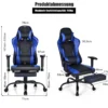 Racing Style Gaming Stuhl höhenverstellbarer Drehstuhl mit einziehbarer Fußstütze Schwarz + Blau
