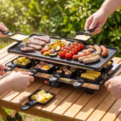 Raclette für 8 Personen Elektrischer Grill mit 2-in-1 Wendbarer Antihaft-Grillplatte 1400W