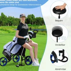 3 Rad Golf Trolley aus Aluminum mit Schirmhalter & Sitz Klappbare Golfwagen Golfcaddy Blau