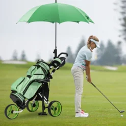 3 Rad Golf Trolley aus Aluminum mit Schirmhalter & Sitz Klappbare Golfwagen Golfcaddy Grün