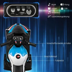3-Rad-Motorrad Aufladbares Kinderfahrzeu Elektro Motorrad mit Musik 82,5 x 42 x 54 cm Blau