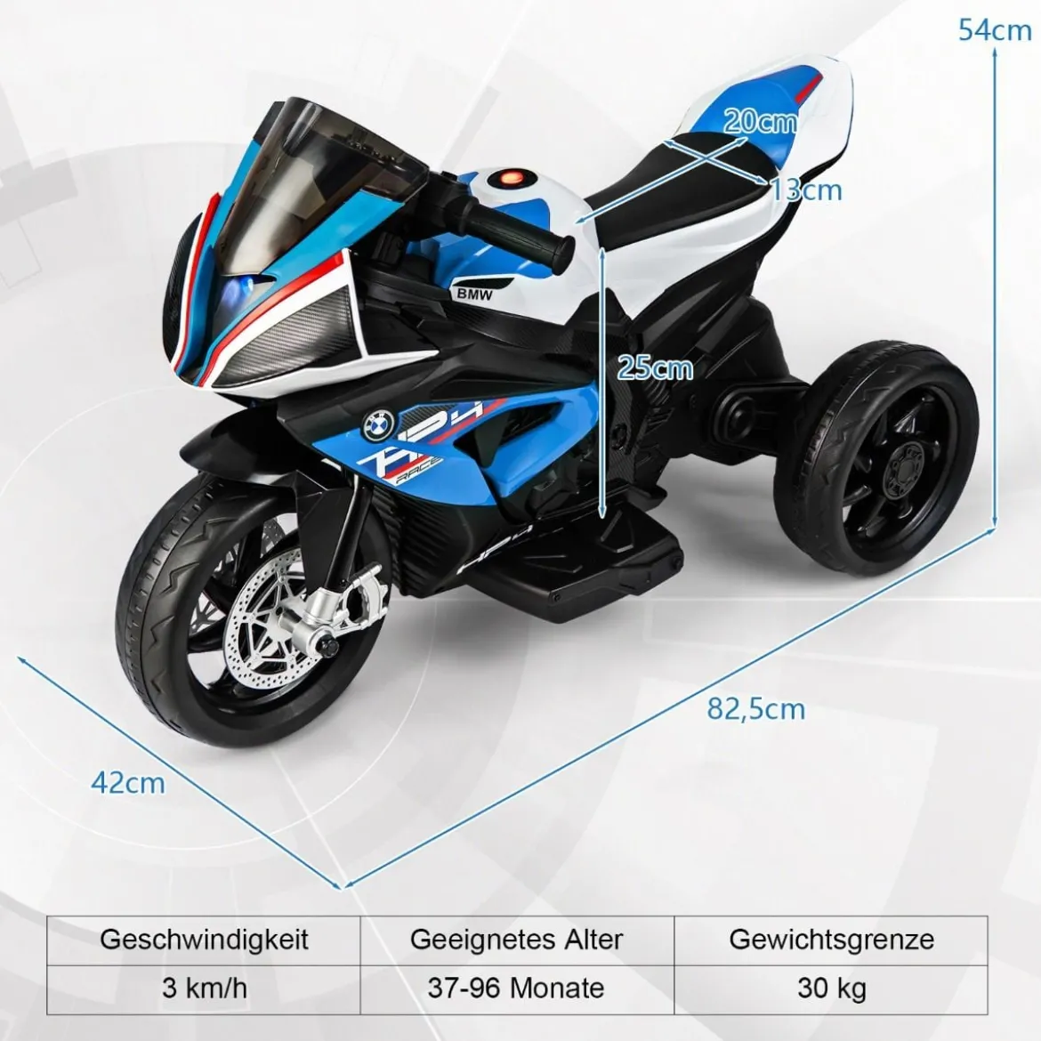 3-Rad-Motorrad Aufladbares Kinderfahrzeu Elektro Motorrad mit Musik 82,5 x 42 x 54 cm Blau