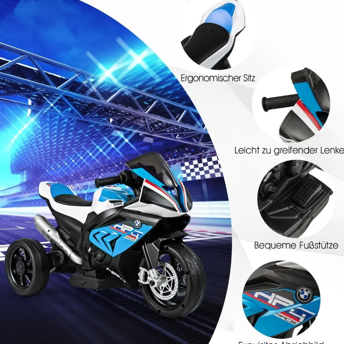 3-Rad-Motorrad Aufladbares Kinderfahrzeu Elektro Motorrad mit Musik 82,5 x 42 x 54 cm Blau