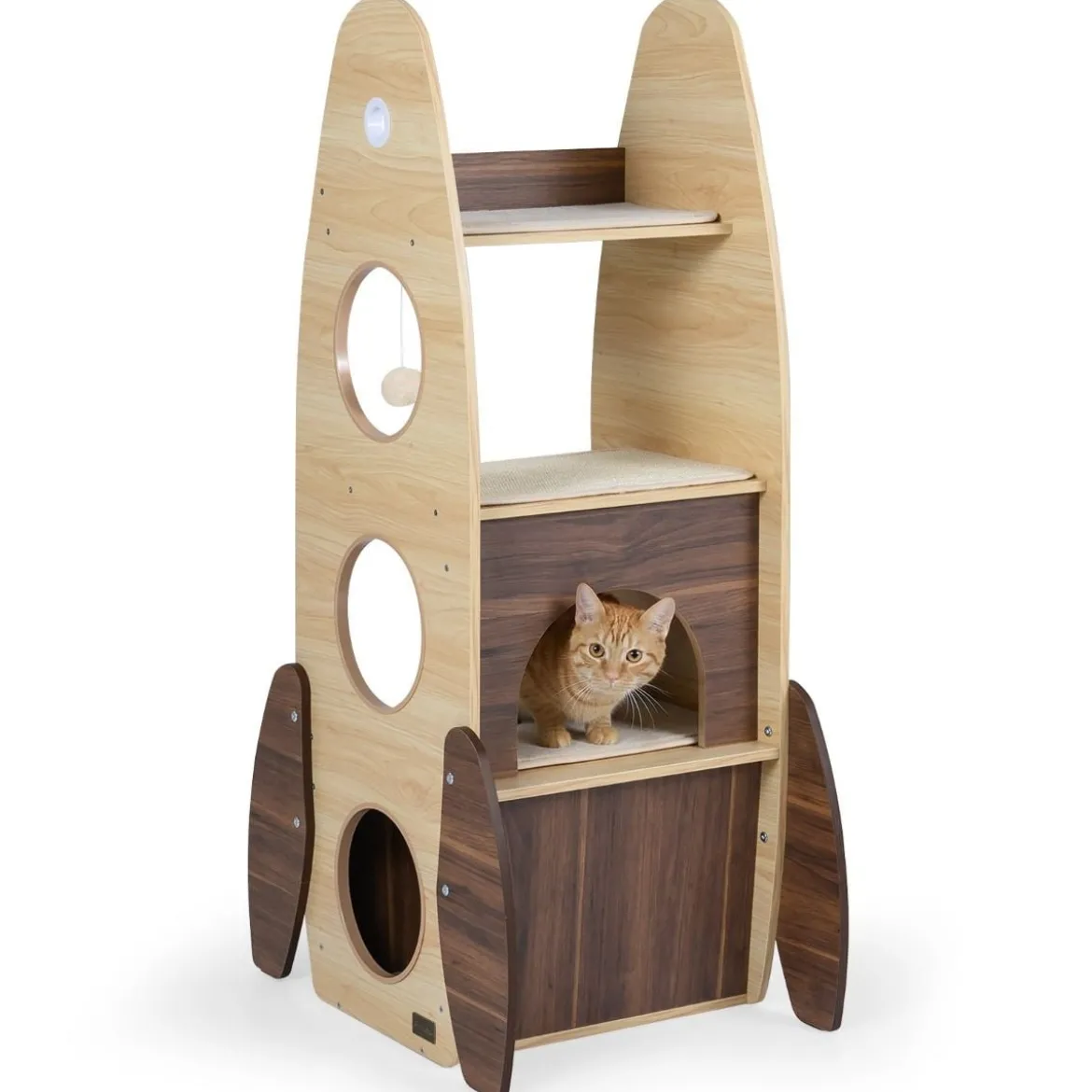 Raketenform Kratzbaum mit 2-stöckigem Katzenhaus & Plattformen & Sisal-Kratzmatte Kletterbaum