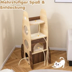 Raketenform Kratzbaum mit 2-stöckigem Katzenhaus & Plattformen & Sisal-Kratzmatte Kletterbaum